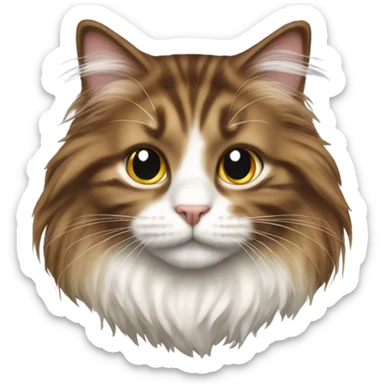 Realistic cat long hair brown white sticker