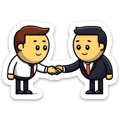 cartoon handshake between a leader and a manager, showing collaboration and contrast sticker