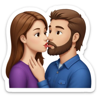 White man with brown hair and beard kissing lips with a white girl with brown hair sticker