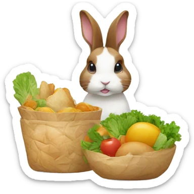 Dutch rabbit with food sticker