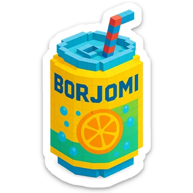 Borjomi lemonade can with a playful design, including bubbles and a straw sticker