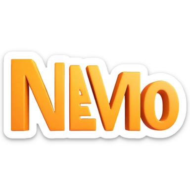 the word 'nuevo' in large letters with 3D effect, projected shadow, elegant style, light background sticker