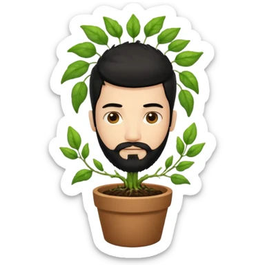 un cabello negro de hombre con barba saliendo de cuero cabelludo, como si fuera una planta en una maceta sticker
