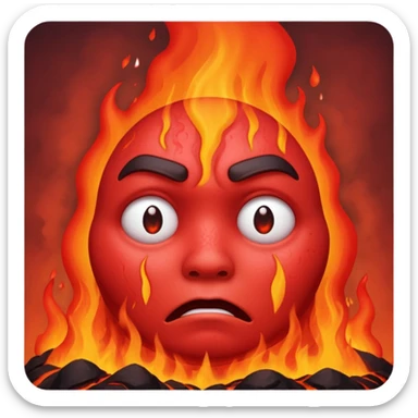 make this image with a sad face thats red with lava and steam coming from the head sticker
