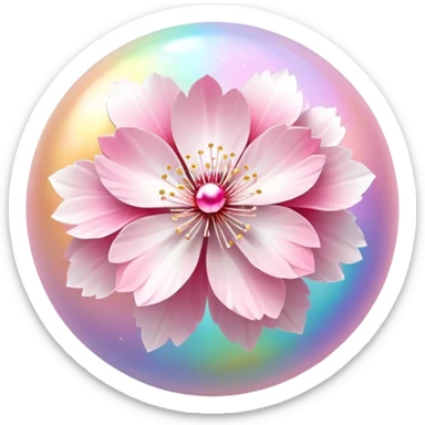 Cute Pastel pink and white Cherry Blossom Sakura Starburst iridescent Rainbow Planey sticker