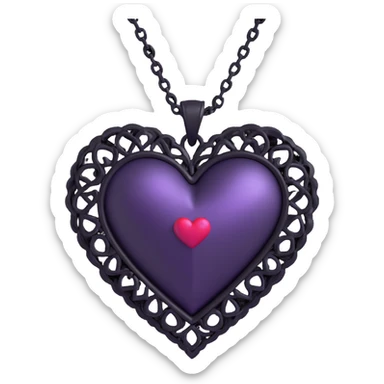 3D emoji gothic heart, deep purple satin, black lace trim, silver chain wrap, moody and ornate sticker