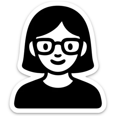 Asian girl with tan skin, short black hair, and glasses, solid filled icon sticker