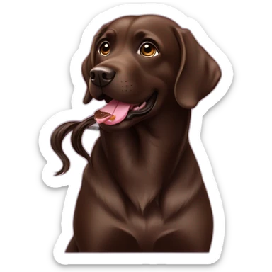 Chocolate labrador playing with long black hair ringe woman sticker