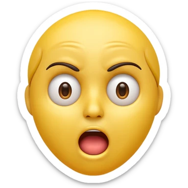 A 3D glossy yellow emoji of a shocked horrified face, with mouth and eyes are wide open, eyebrows  raised, and hands against their face, black background, high quality, soft studio lighting sticker