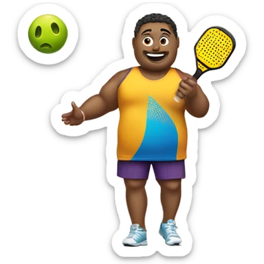 Fat person waving a pickleball paddle sticker