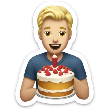 Blond man eating cake sticker