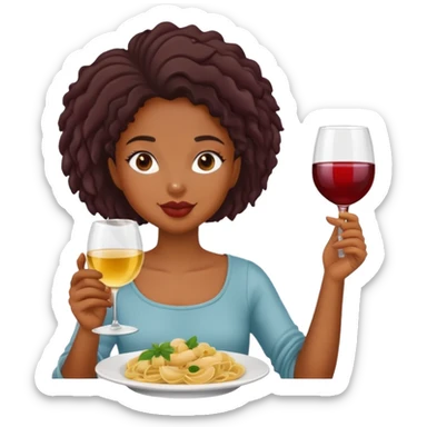 Black girl with glass of wine and eating pasta sticker