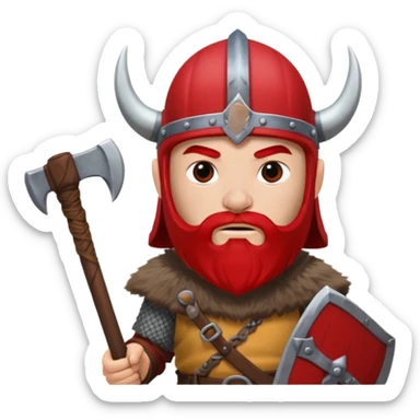 Viking avec une hache et un casque rouge et où on voit pas ses yeux  sticker