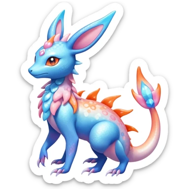 Colorful Shiny Exotic Amaura-Salandit-Aurorus-Sylveon-Fakémon-hybrid-creature (full body)  sticker