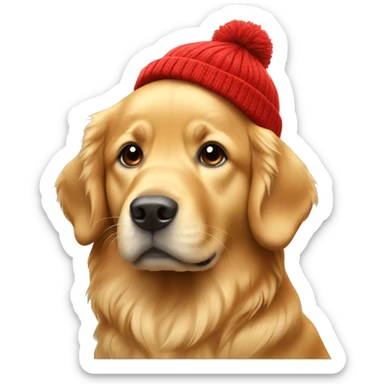 Golden retriever with red beanie sticker