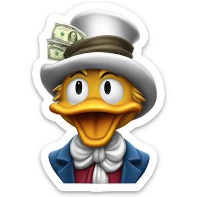 Scrooge McDuck counting money photorealistic serious sticker