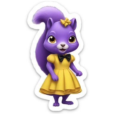 purple squirrel in a yellow dress with a black bow sticker
