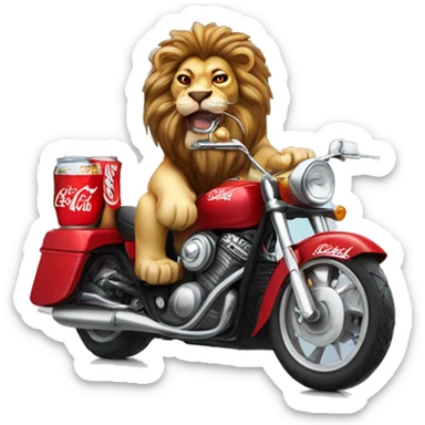 Lion on a motorcycle with sunglasses and a Coca Cola  sticker
