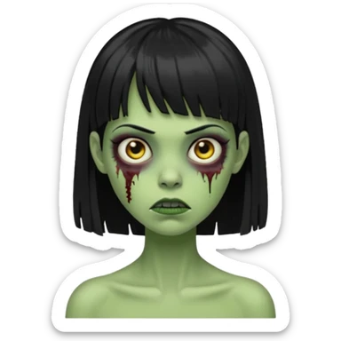 garota zumbi verde com os cabelos pretos longos e com franja curta sticker