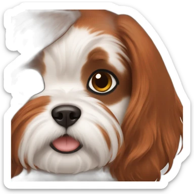 woman with red-brown hair and white shih tzu sticker