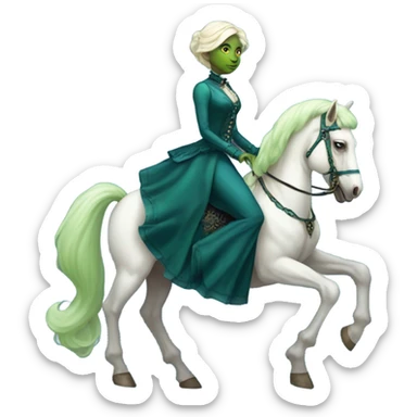"galora green blonde alien woman" in blue Victorian dress elegant, full body, on white horse sticker