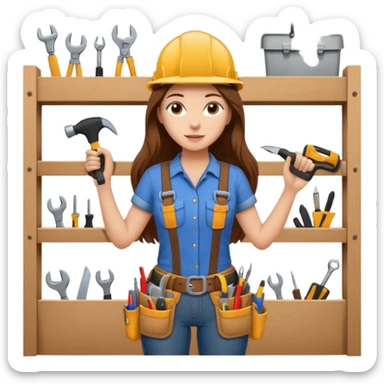 beautiful girl with long brown hair constructing new bedroom sticker