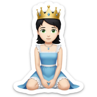 Prince woth crown, standing, black hair, blue eyes, and maid, blonde Hair, green eyes, white short sleveless dress, kneeling  sticker
