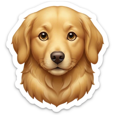 Cinematic Noble Golden Retriever Portrait Emoji, Poised and regal, with a strong, athletic build and a lustrous, well-groomed golden coat, deep-set soulful brown eyes, Simplified yet sharp and sophisticated features, highly detailed, glowing with a soft, dignified glow, high shine, intelligent and friendly, stylized with an air of warmth, focused and attentive, soft glowing outline, capturing the essence of a watchful and confident companion, so majestic it feels as though it could bound out of the screen with effortless authority! sticker