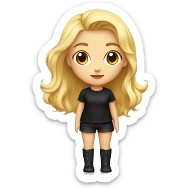 Artist girl with paints blonde beautiful other eye kiss full body and legs. Black shirt sticker