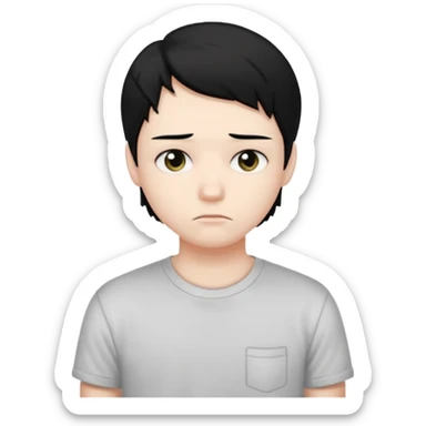 sad student black hair sticker