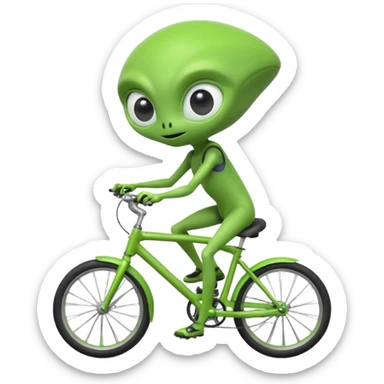 alien riding a bicycle, cute extraterrestrial character, casual cycling pose, big curious eyes, futuristic yet playful vibe, 3D cartoon, mobile game icon style, clean background, no text, no watermark
 sticker