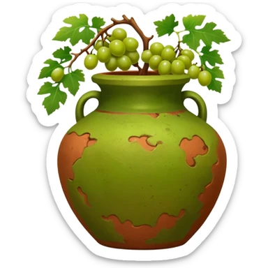 empty terracotta vase with grapes next to it sticker