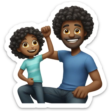 black curly head dad playing with his daughter sticker