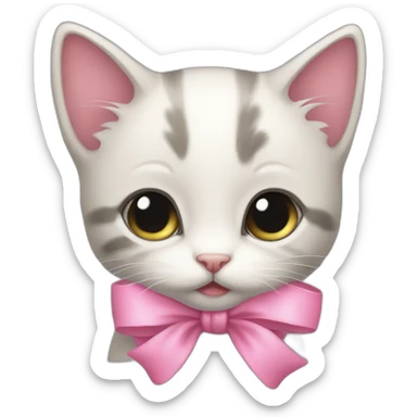 Shy kitten with pink bow waiting  sticker