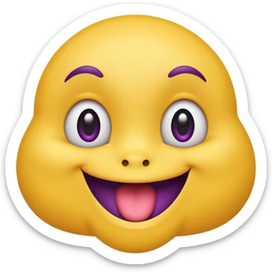 "A mischievous yellow emoji face with a sly, tilted smile, slanted eyebrows, and its tongue playfully sticking out to the side. The background is a deep purple. The expression looks naughty, teasing, and a little cheeky." sticker