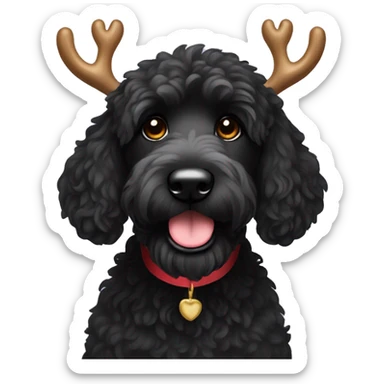 Black goldendoodle with reindeer horns sticker