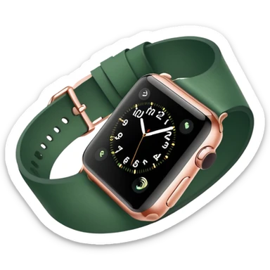 rose gold apple watch with forest green band on an angle sticker