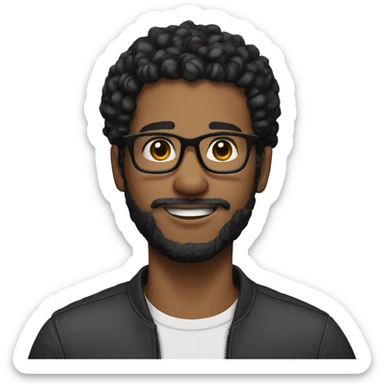 Guy with short black curly hair shorter on the sides and glasses and soft beard sticker