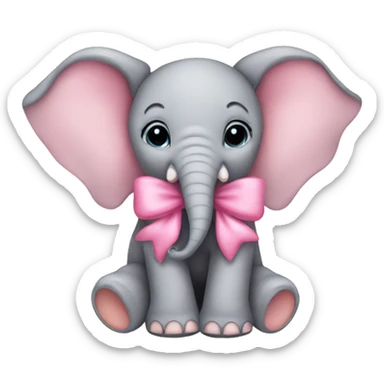elephant baby pink bow sticker