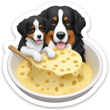swiss cheese fondue and bernese mountain dog sticker