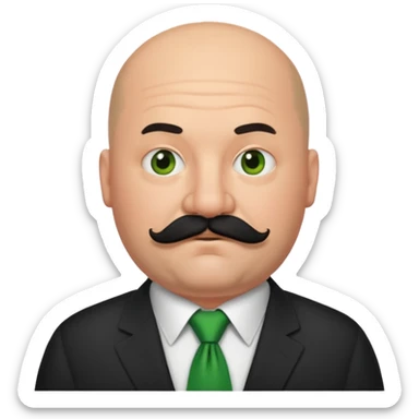 fat Bald guy with thick black mustache & green tie sticker