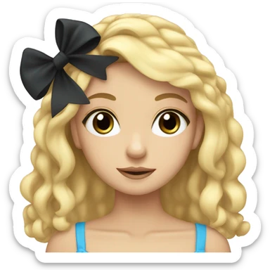 A blonde girl with long hair and blue eyes and black bows on her head sticker