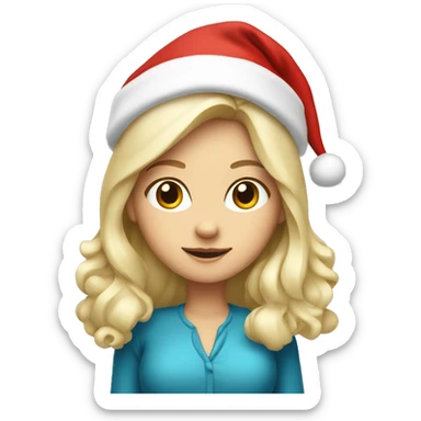 White blond girl as santa claus With hat  sticker