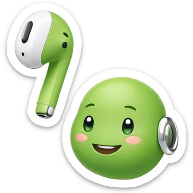 smiling cute green pea wearing airpods sticker