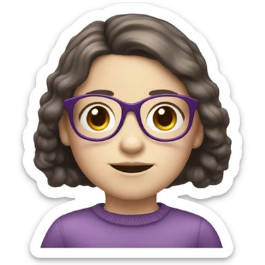 extra pale little girl in purple glasses and dark brown hair sticker