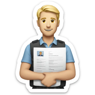 White man holding a resume sticker