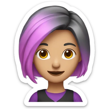 A woman with pink and white hair wearing a purple shirt and black pants sticker