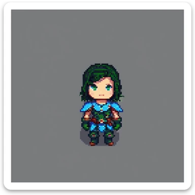 Kayzer character in pixel art style with chibi proportions and minimal background sticker