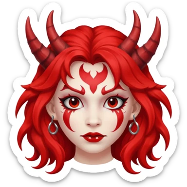 a long-haired red face paint devil girl  sticker