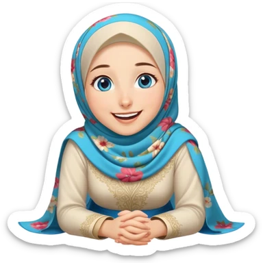 Turkish beautiful finish Konya girl blue eyes with floral hijab and islamic dress she’s Rolling on the Floor Laughing  sticker